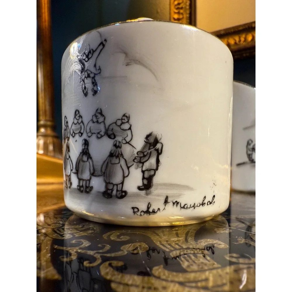 Vintage Robert Mayokok Cream and Sugar Set: Inuit‎ Art Porcelain, Made in Japan